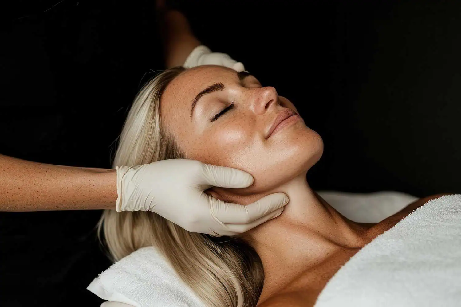 Woman getting facial contouring or massage with gloved hands in Niceville, FL | Blissful Beauty Bar