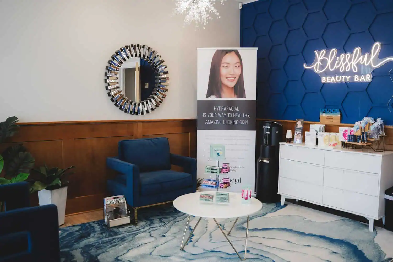 Modern waiting area inside Blissful Beauty Bar clinic in Niceville, FL | Blissful Beauty Bar